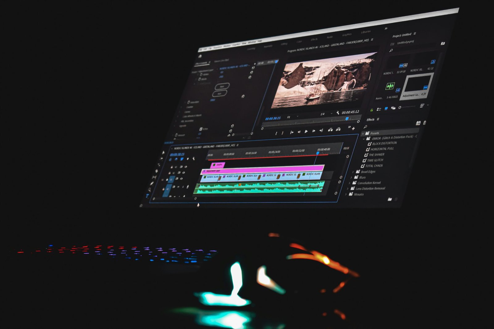 Laptop screen open on video editing interface