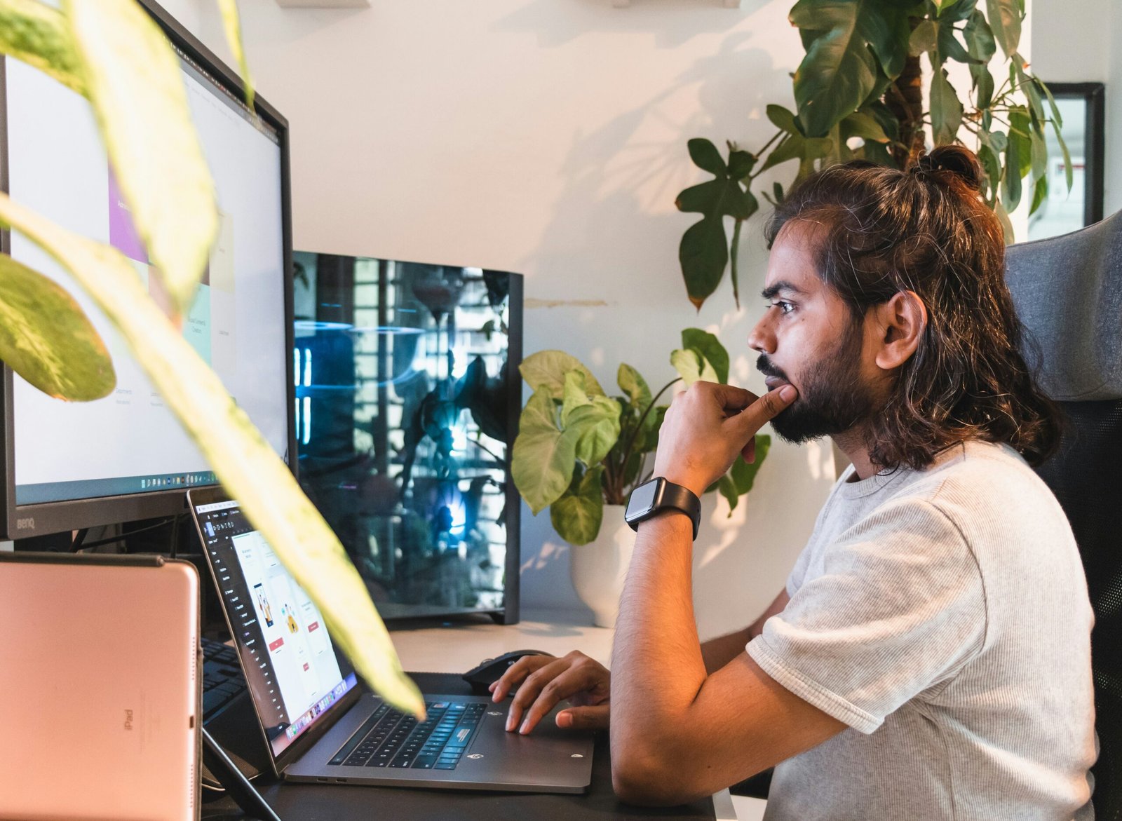 Man working on a work station